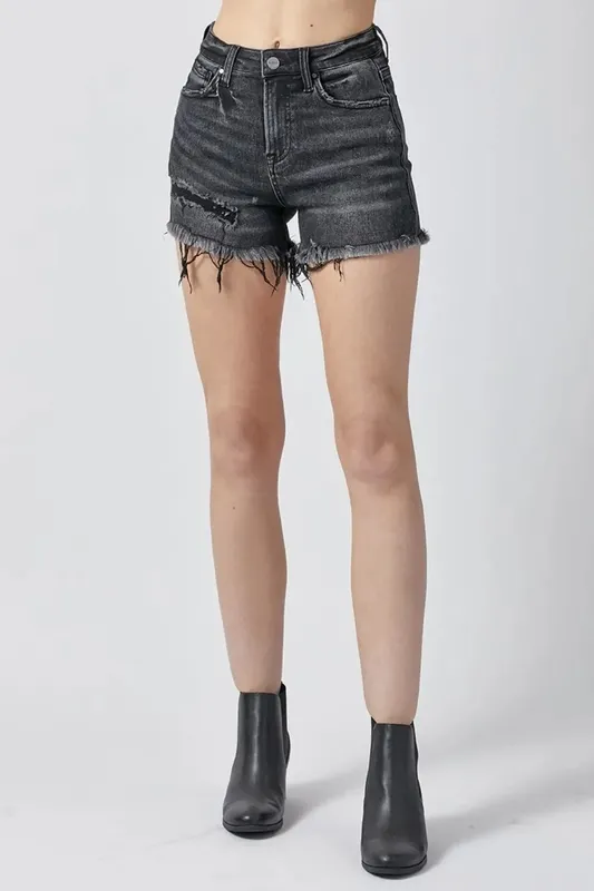 Raw Hem Denim Shorts with Pockets