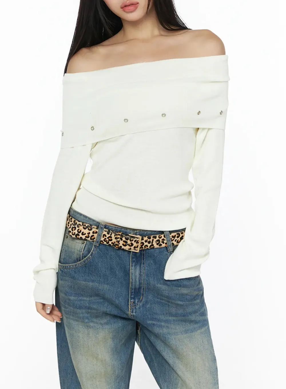 Eyelet Off-The-Shoulder Knit Top