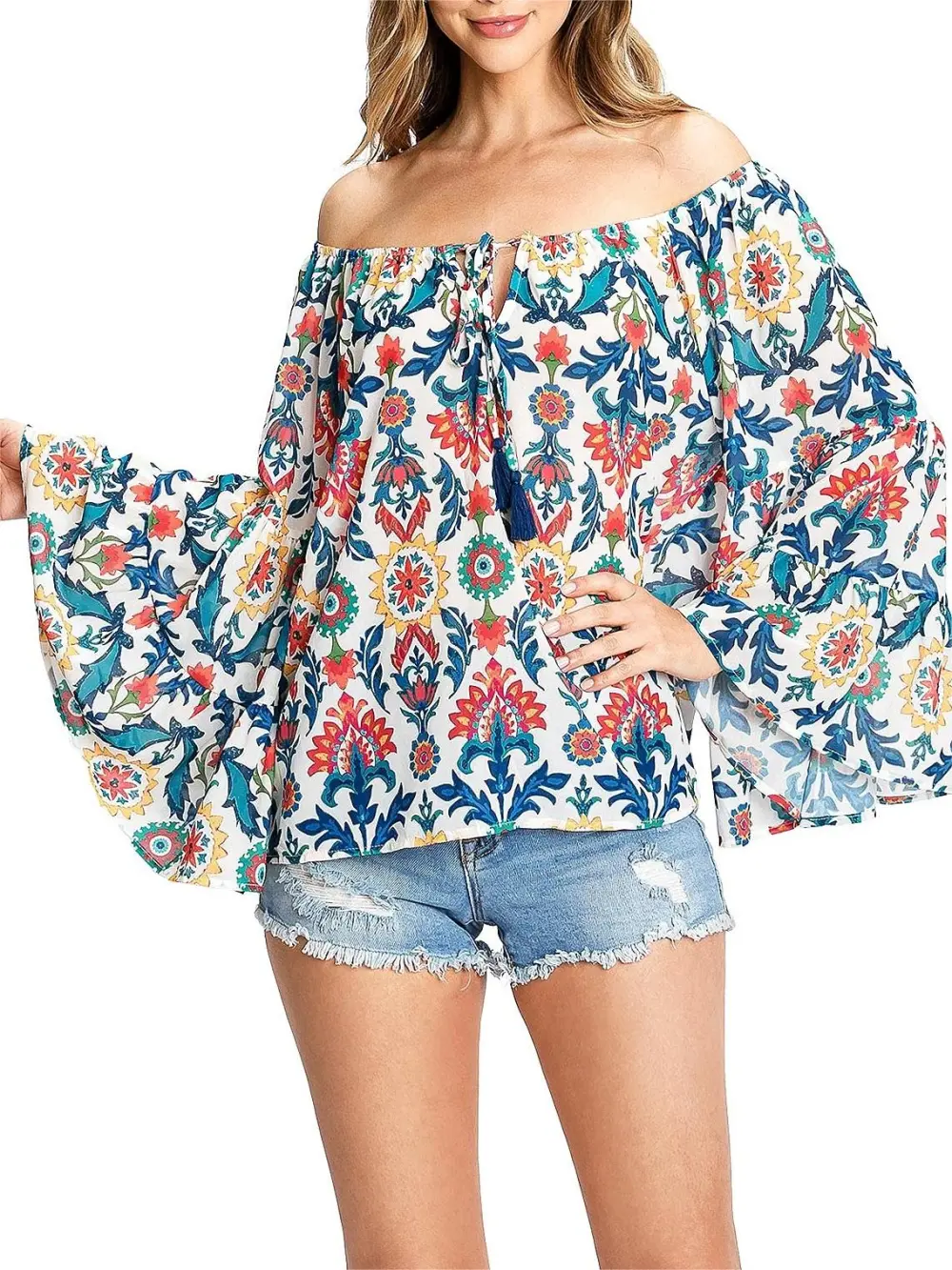 Off Shoulder Bell Sleeve Blouse