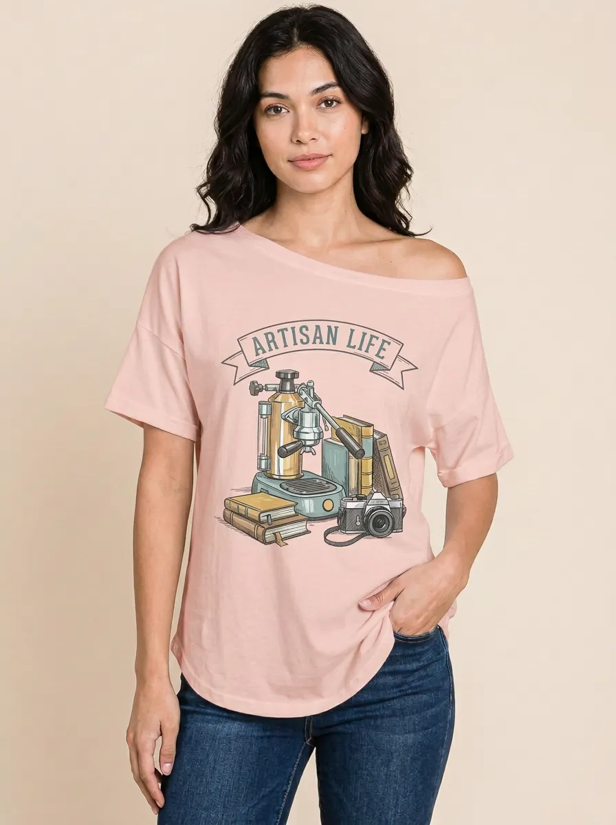 Women's Artisan Life Coffee Camera Books Graphic T-Shirt