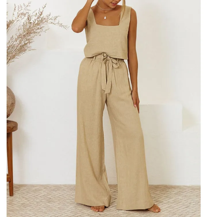 Square Neck Sleeveless Top and Pants Set