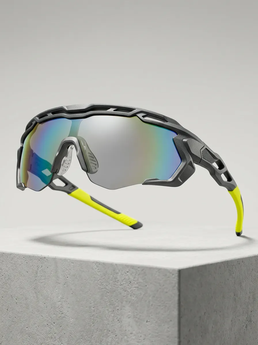 Men's Cycling Sports Reflective Neon Yellow Frame Sunglasses