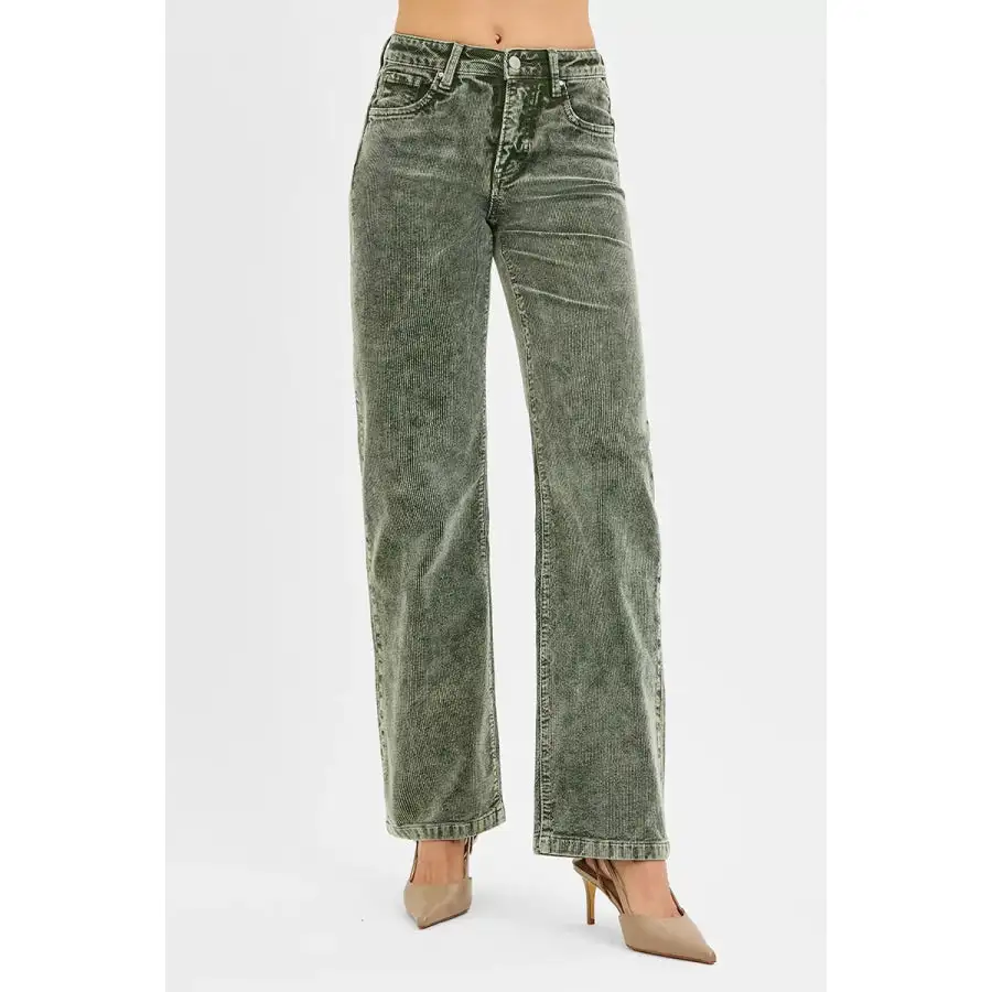 Casual Risen Tummy Control Mid Rise Straight Leg Corduroy Pants