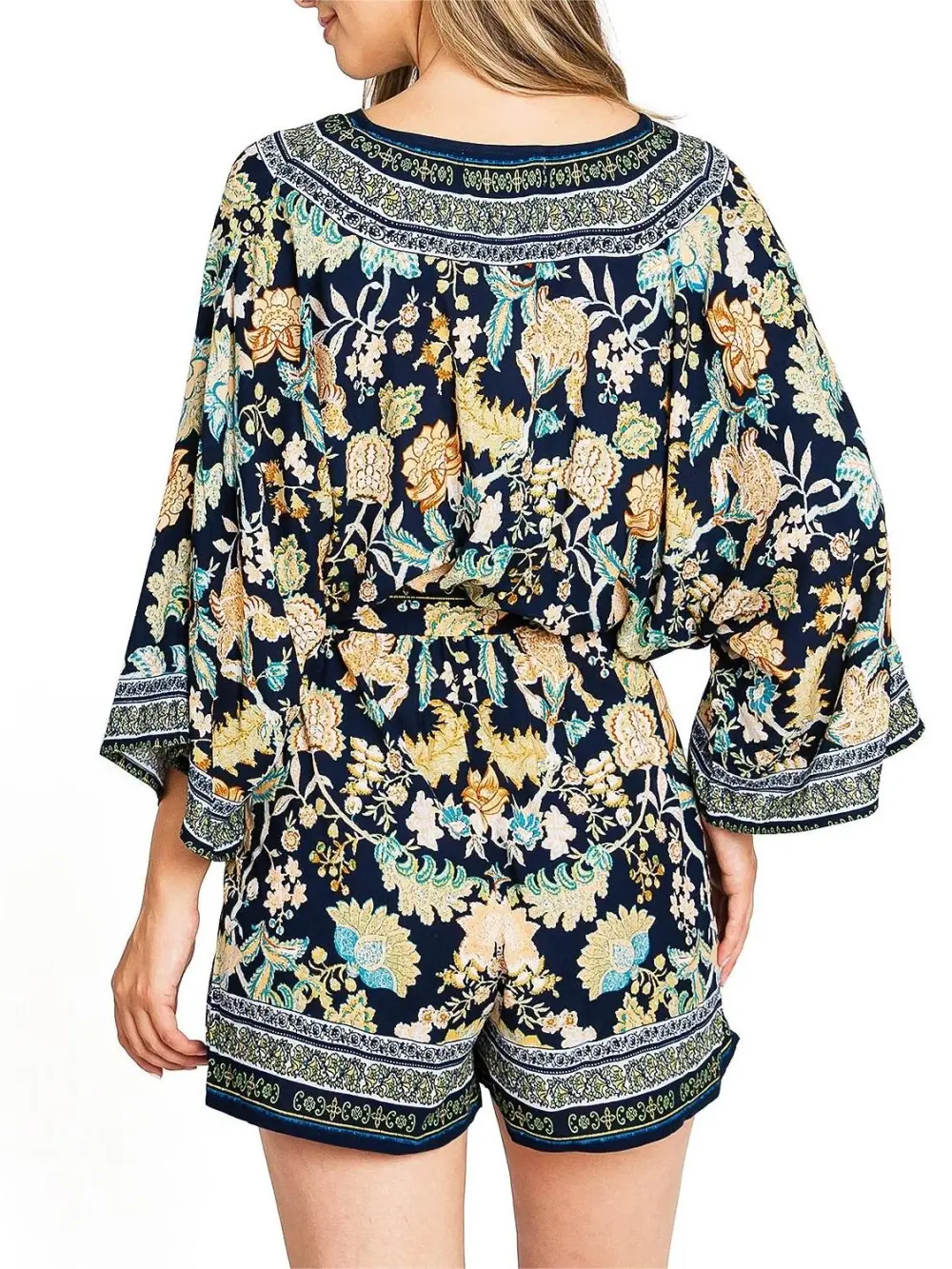 Floral Three Quarter Sleeve Romper