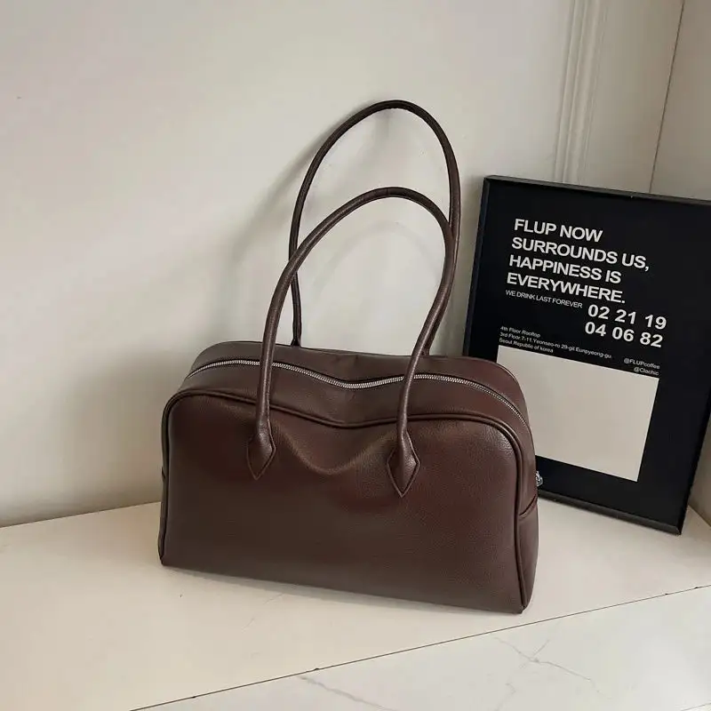 Bowling-Style PU Leather Shoulder Bag Versatile