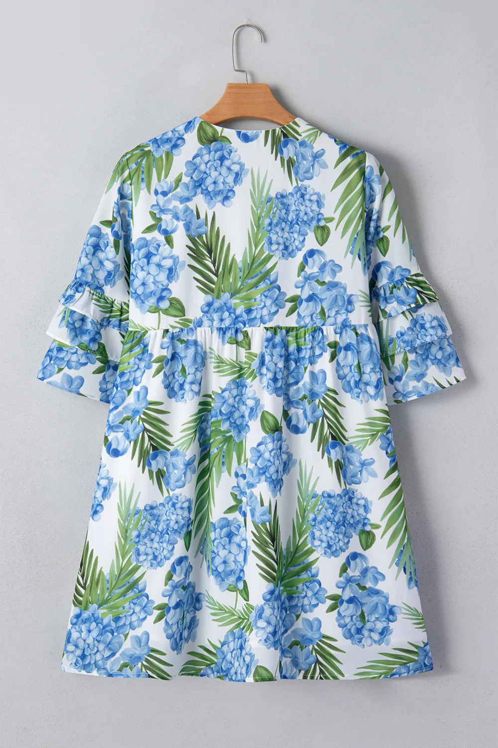 Blue Floral Ribbon Ruffle Dress