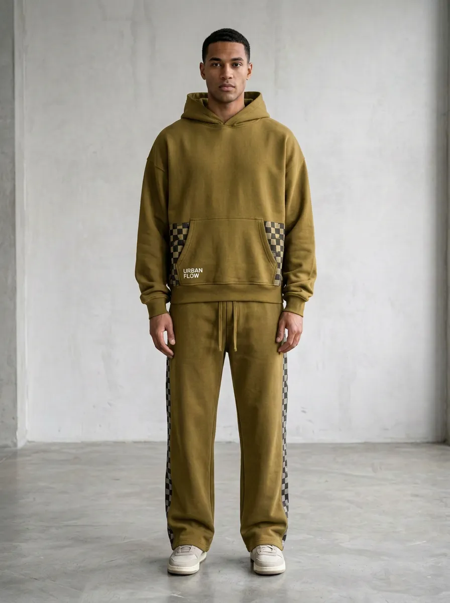 Hoodie Jogger Checkerboard Men's Two-Piece Tracksuit