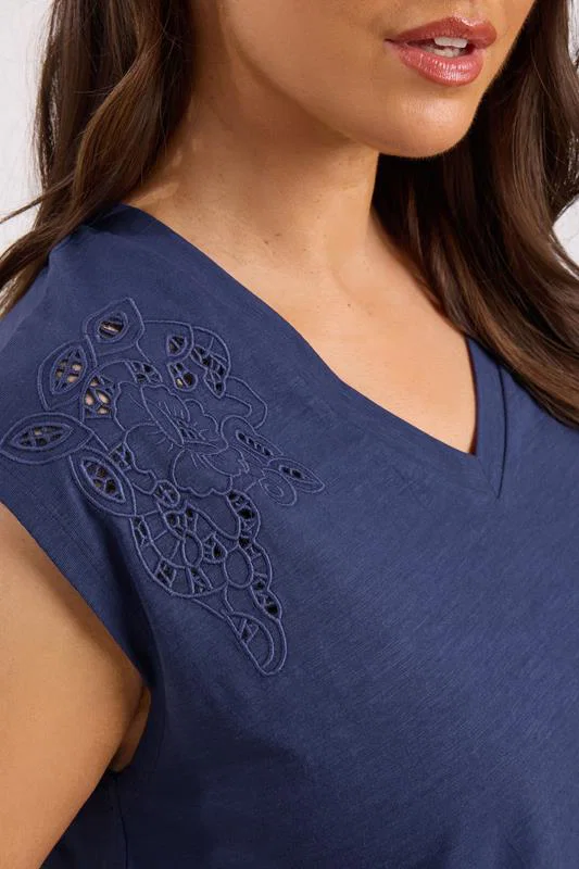 Navy Blue Broderie Anglaise Vest Top detail 3