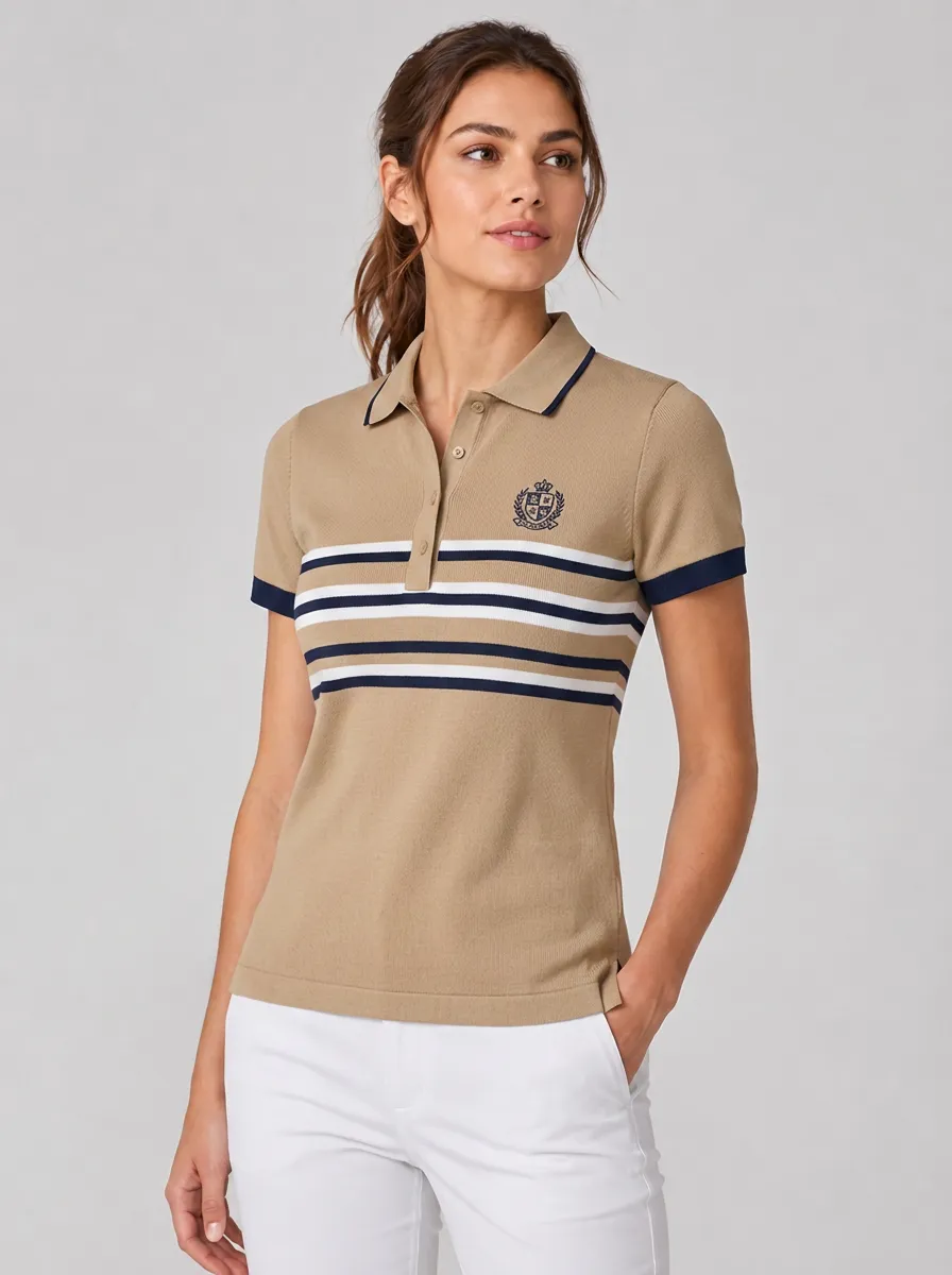 Women's Equestrian Lover Crest Striped Printed Polo Shirt