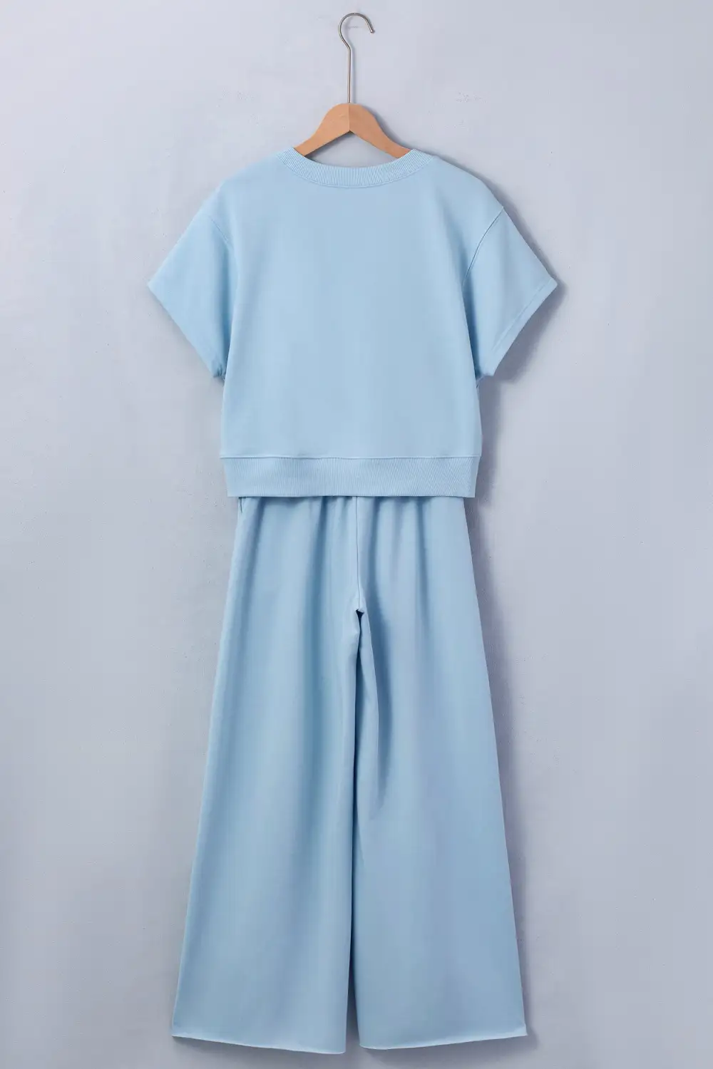 Women's Solid Color Loose Tee Drawstring Wide Leg Pants Two Piece Outfit