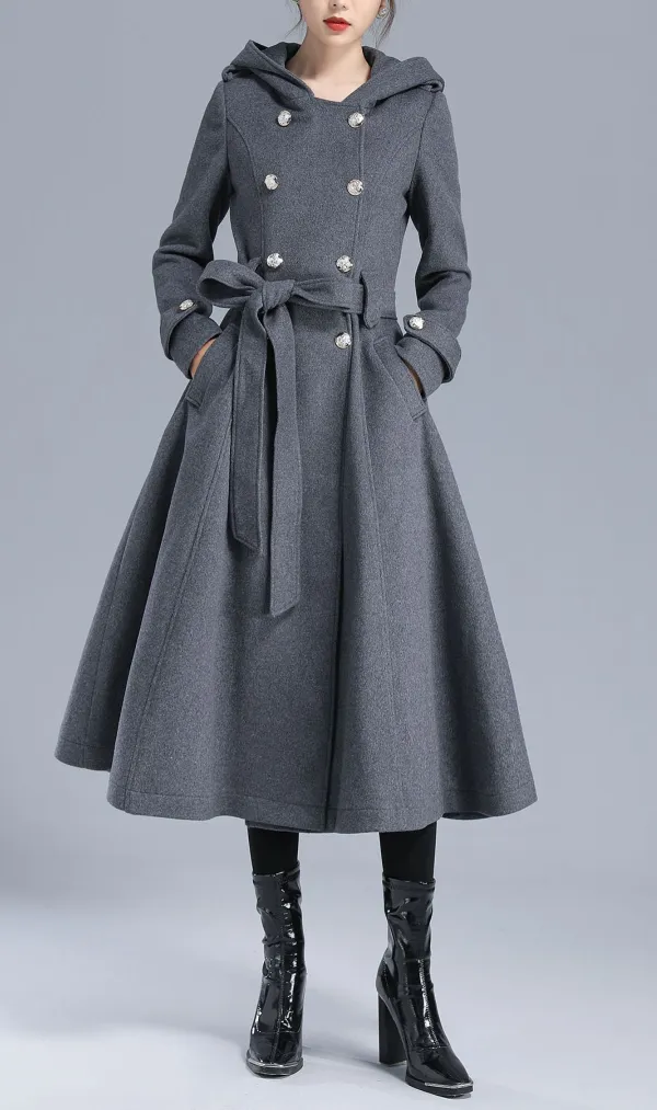 Wool Oversized Hooded Double Breasted Pocketed Midi Coat