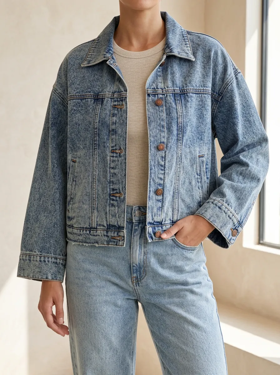 Women's Denim Jacket with Denim Detail