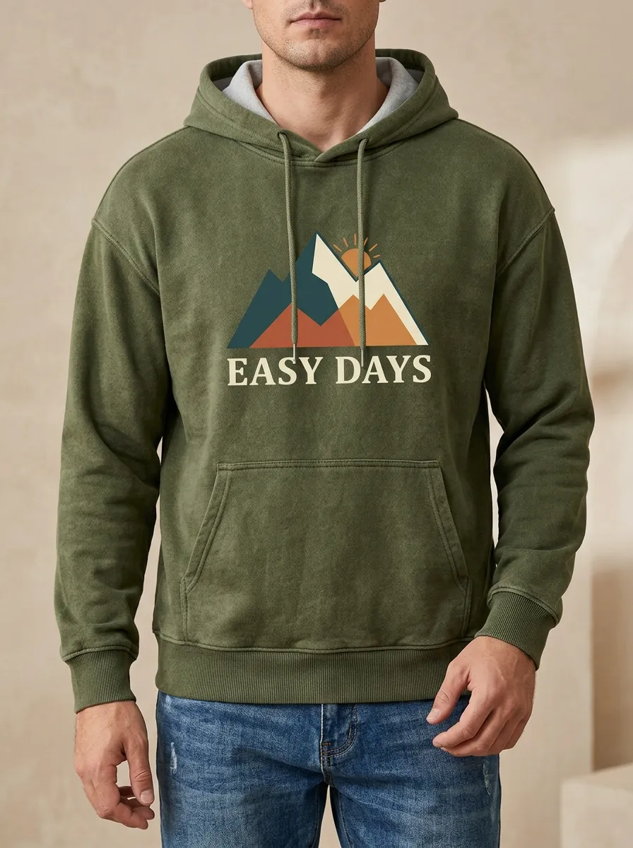 Men's Outdoor Nature Lover Easy Days Mountain Print Hoodie