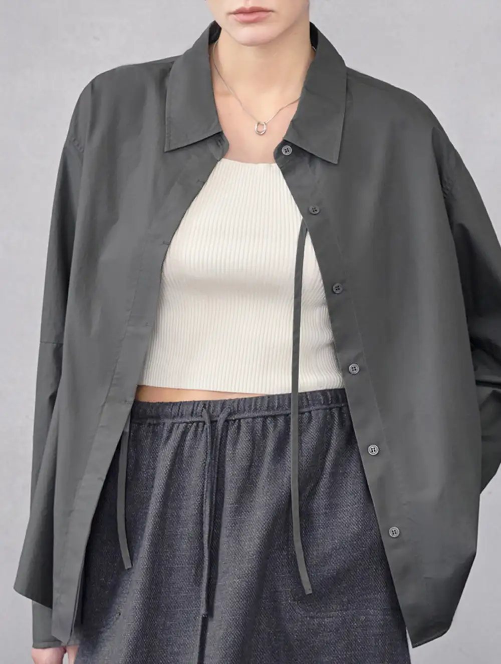 Cotton Lapel Long Sleeve Minimalist Top