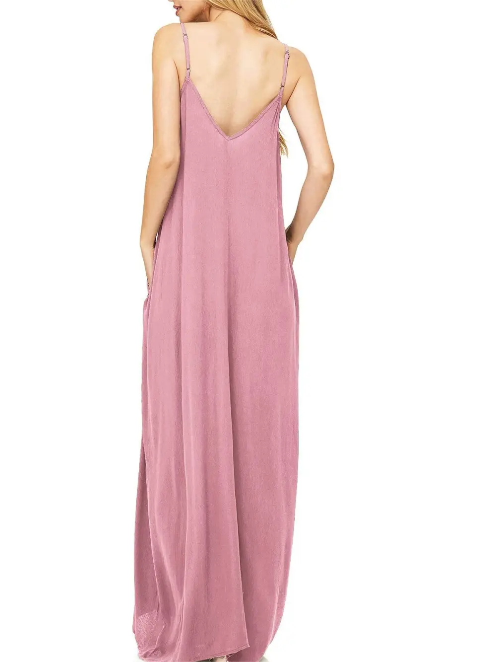 Solid Color V-Neck Maxi Dress
