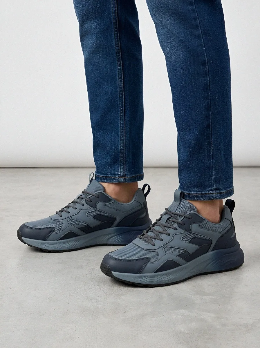 Men's Casual Sporty Mesh Paneled Printed Sneakers