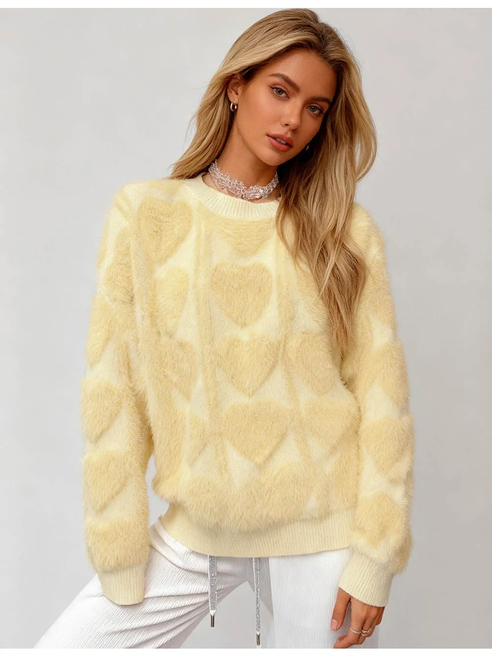 Valentine Heart Faux Mink Fur Pullover Sweater