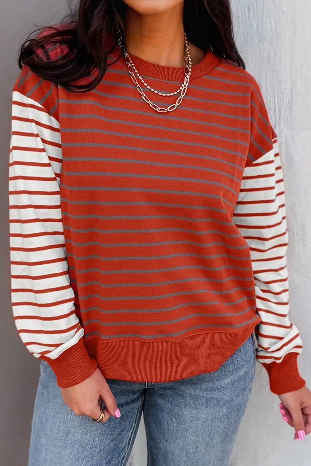 Striped Patchwork Drop Shoulder Sweatshirt