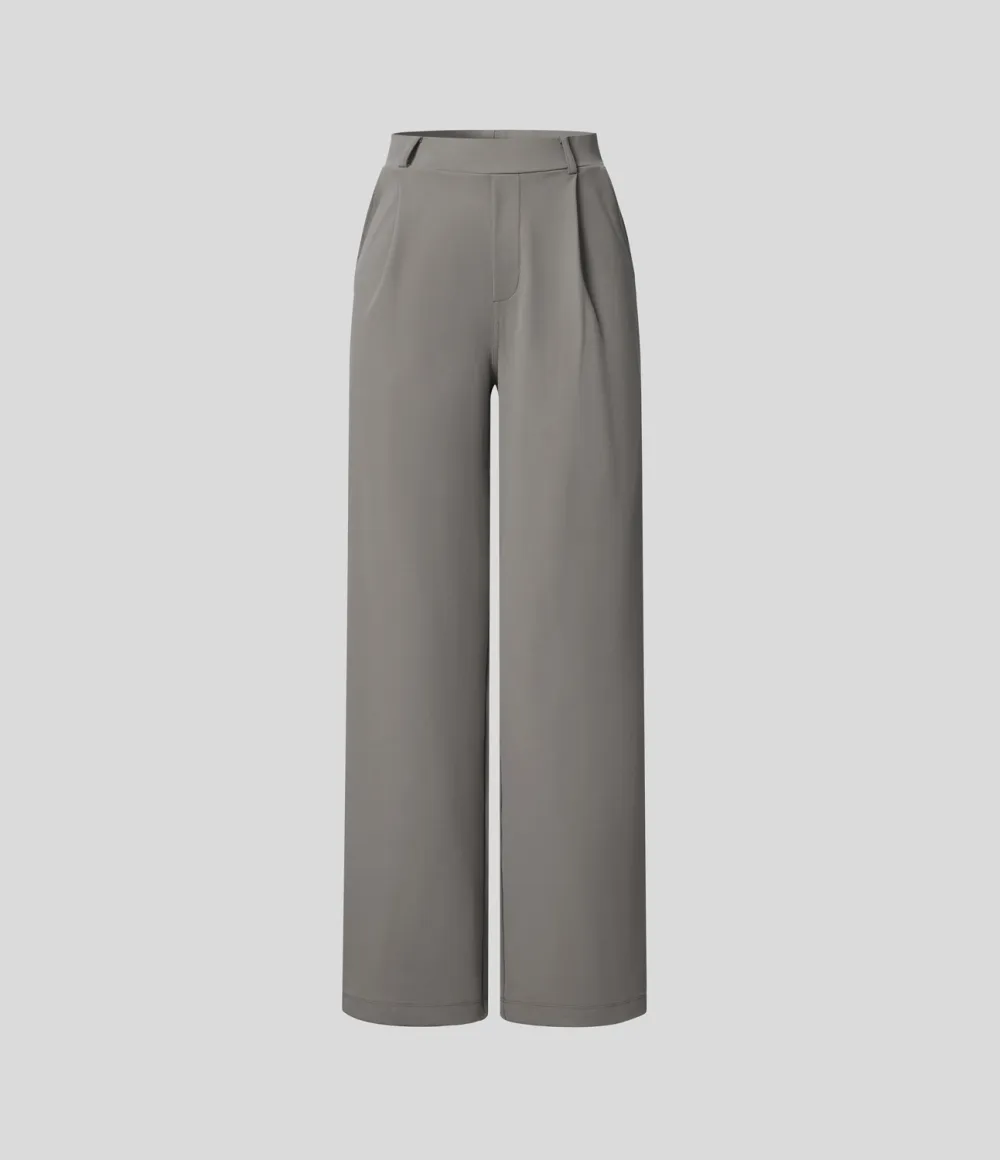 2026🔥  High Waisted Plicated Side Pocket Straight Leg Work Pants