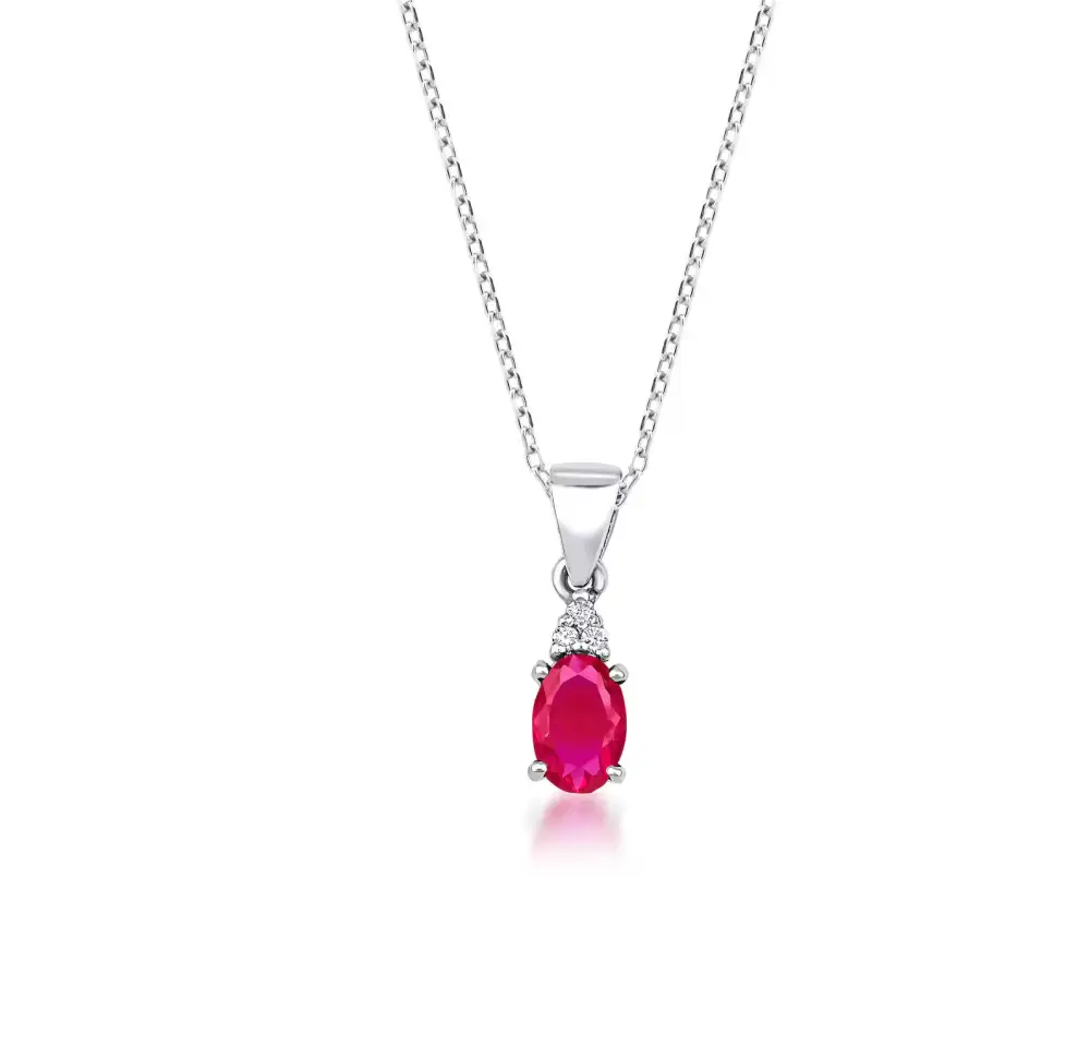 Diamond and Oval Ruby Solitaire Necklace