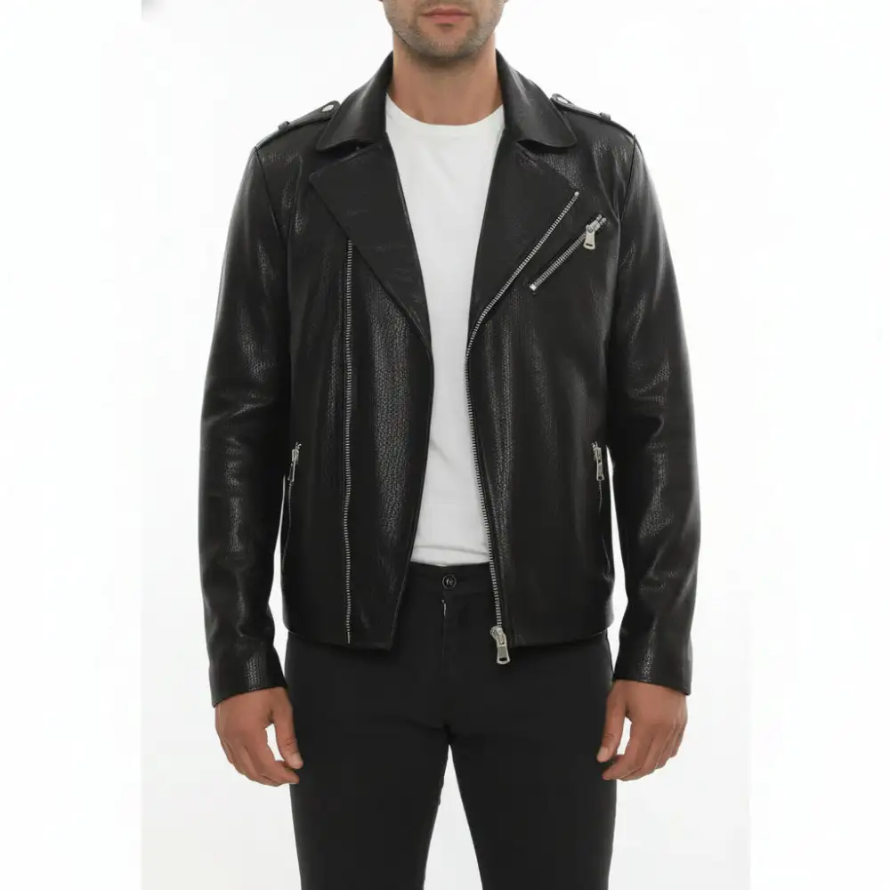 Leather Biker Motorcycle Pebbled Jacket