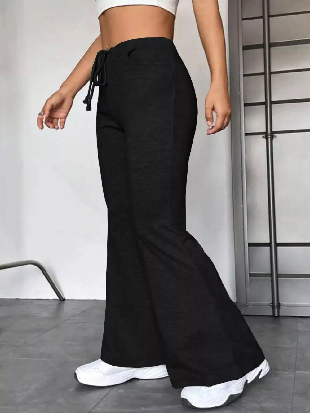 Full Size Casual Drawstring High Waist Flare Pants Plus Size