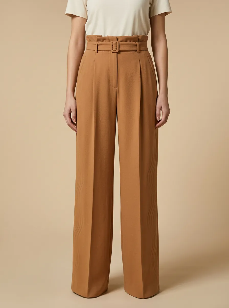 Relaxed Belted High Rise Wide Leg Pants
