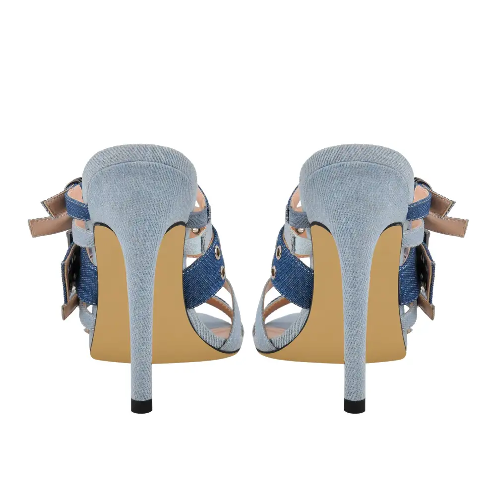 Denim Pointed Toe Buckle Strap Mule Sandals