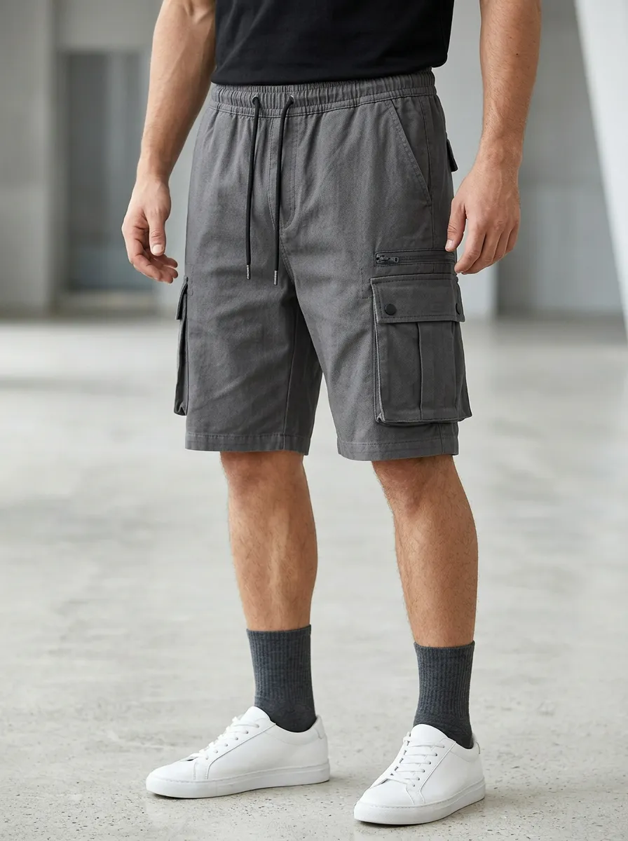 Adventure-Look Multi-Pocket Drawstring Cargo Shorts