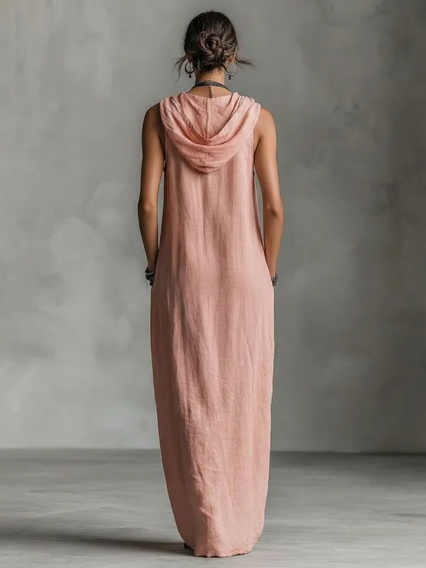 Bohemian Casual Hooded Front Maxi Dress