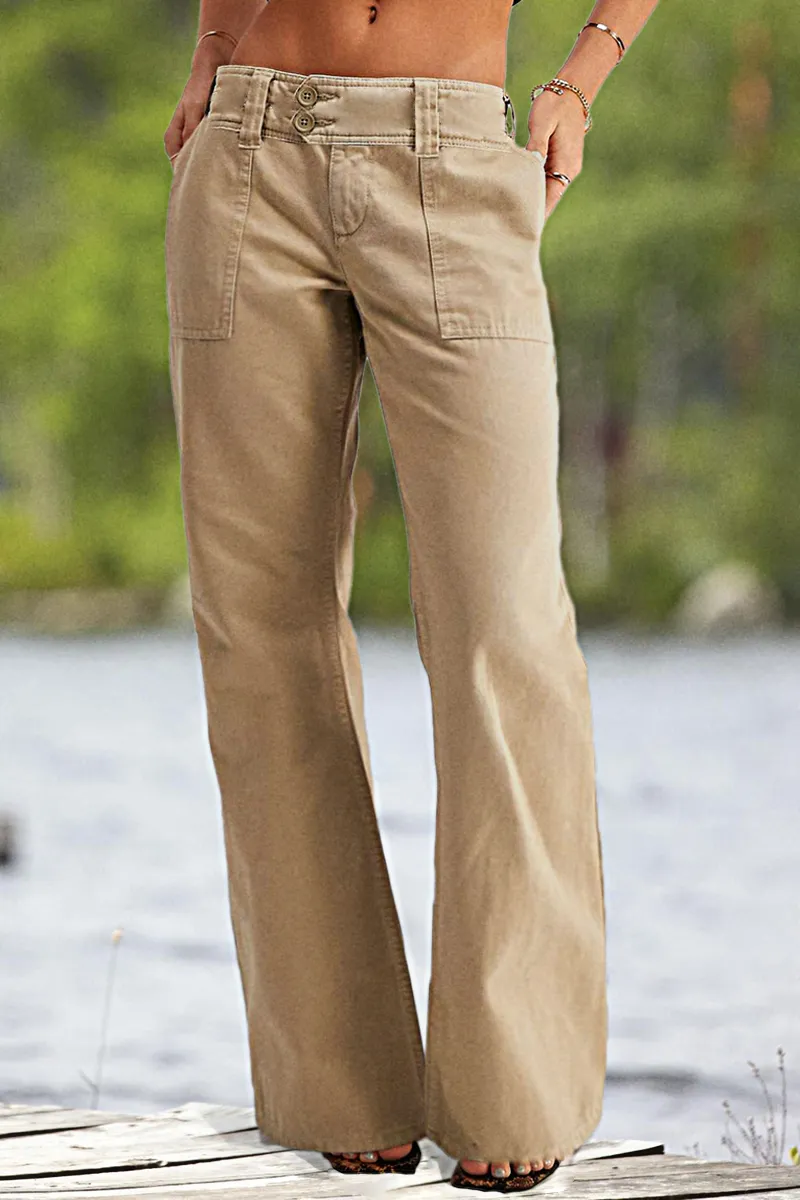 Solid Slant Pocket Low Rise Flare Jeans