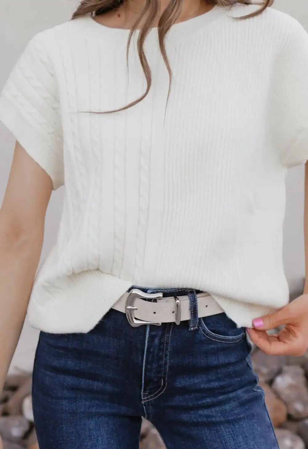 Distressed Curved Buckle Belt