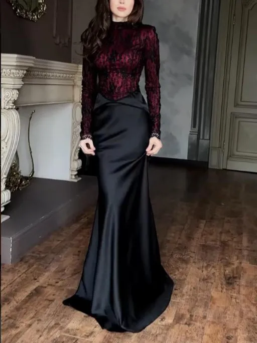 Lace Bodice Satin Mermaid Maxi Dress