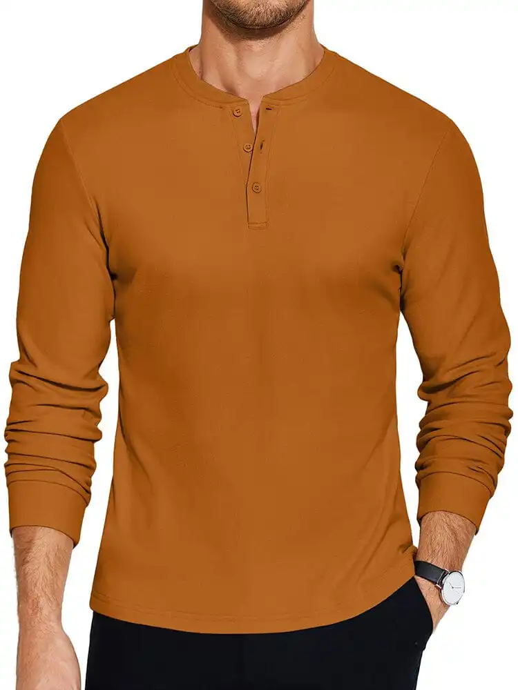 Ribbed Knit Henley T-Shirt