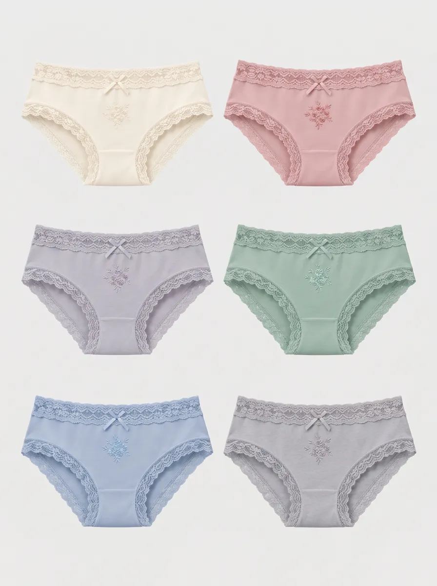 Women's Multicolor Floral Lace Trim Briefs Multi-Pack