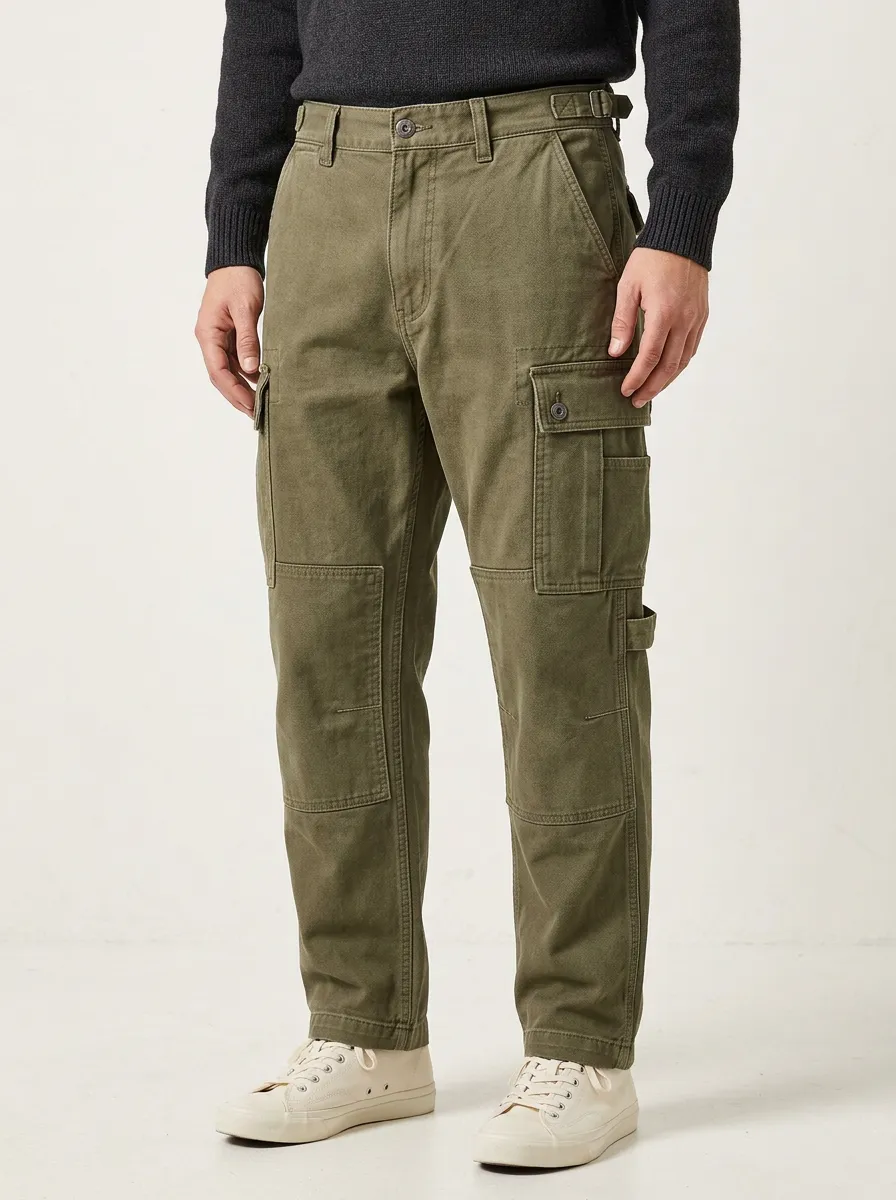 Men's Relaxed Canvas Multi-Pocket Cargo Pants
