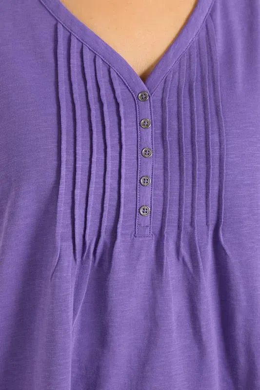Purple Cotton Henley Vest Top