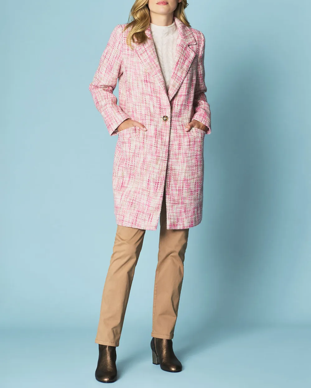 Tweed Single Breasted Long Coat