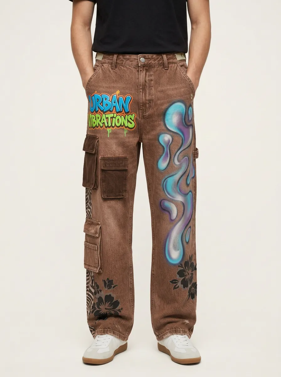 Men's Streetwear Urban Vibrations Graffiti Liquid Graphic Cargo Jeans