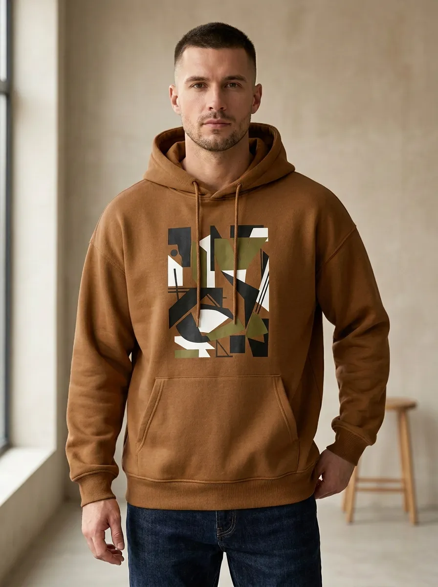 Men's Contemporary Abstract Geometric Art Print Hoodie