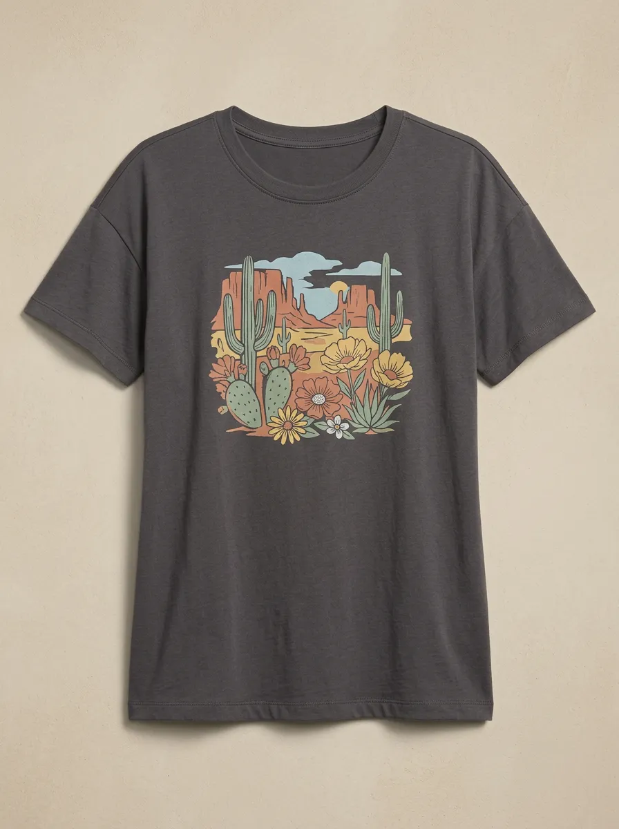 Women's Cactus Floral Graphic Crewneck T-Shirt