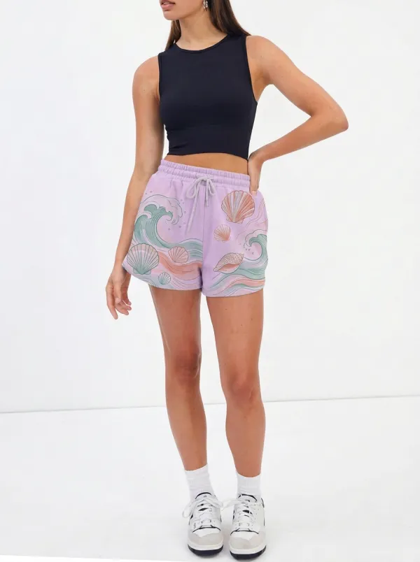 Women's Coastal Seashell Ocean Wave Printed Shorts