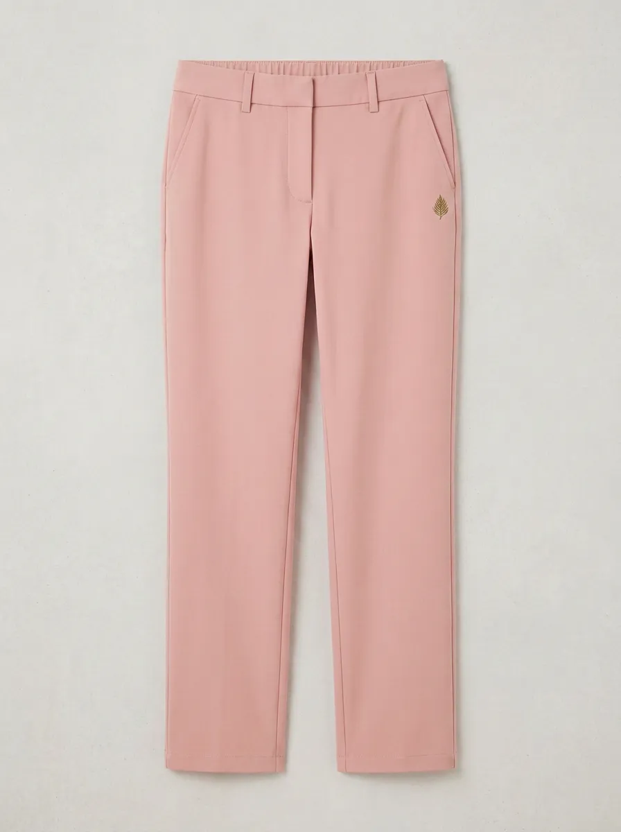Women's Streamlined Weekend Leaf Embroidered Mid Rise Straight Leg Pants