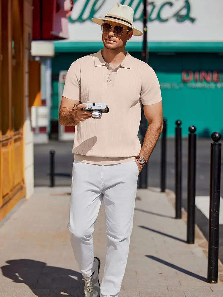 Casual Ribbed Knitted Polo Shirt