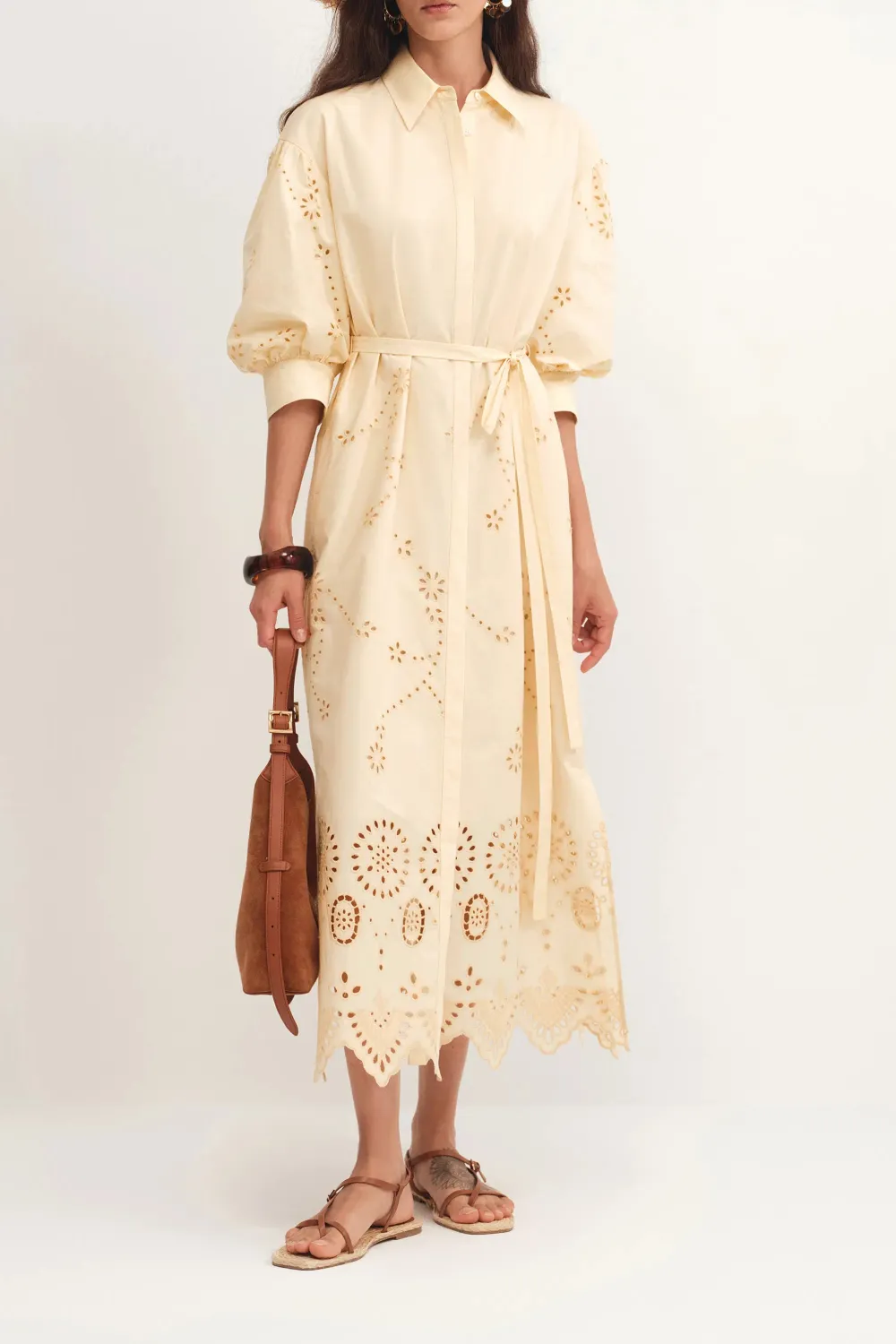 Embroidered Cotton Poplin Maxi Shirt Dress
