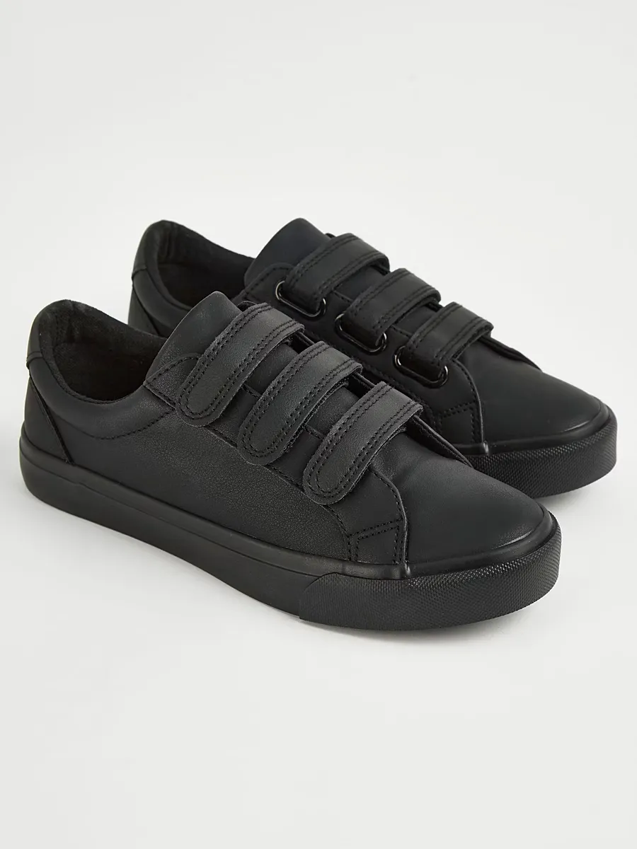 Black Triple Strap School Shoes