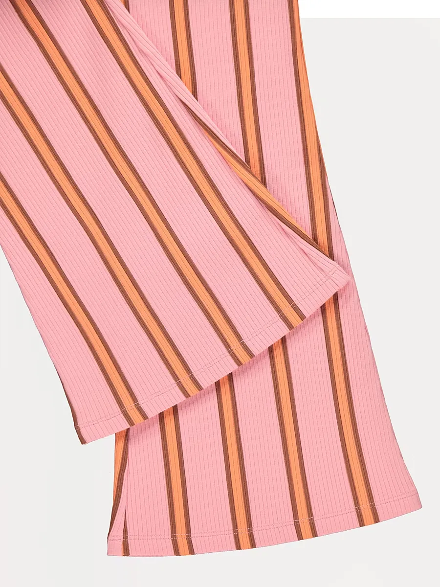 Pink Striped Flared Ribbed Leggings