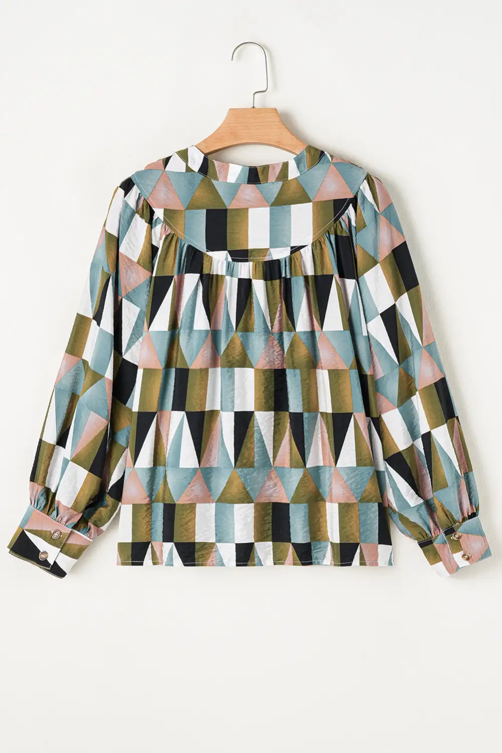 Geometric Print Plaid Relaxed Fit Shirt Blouse