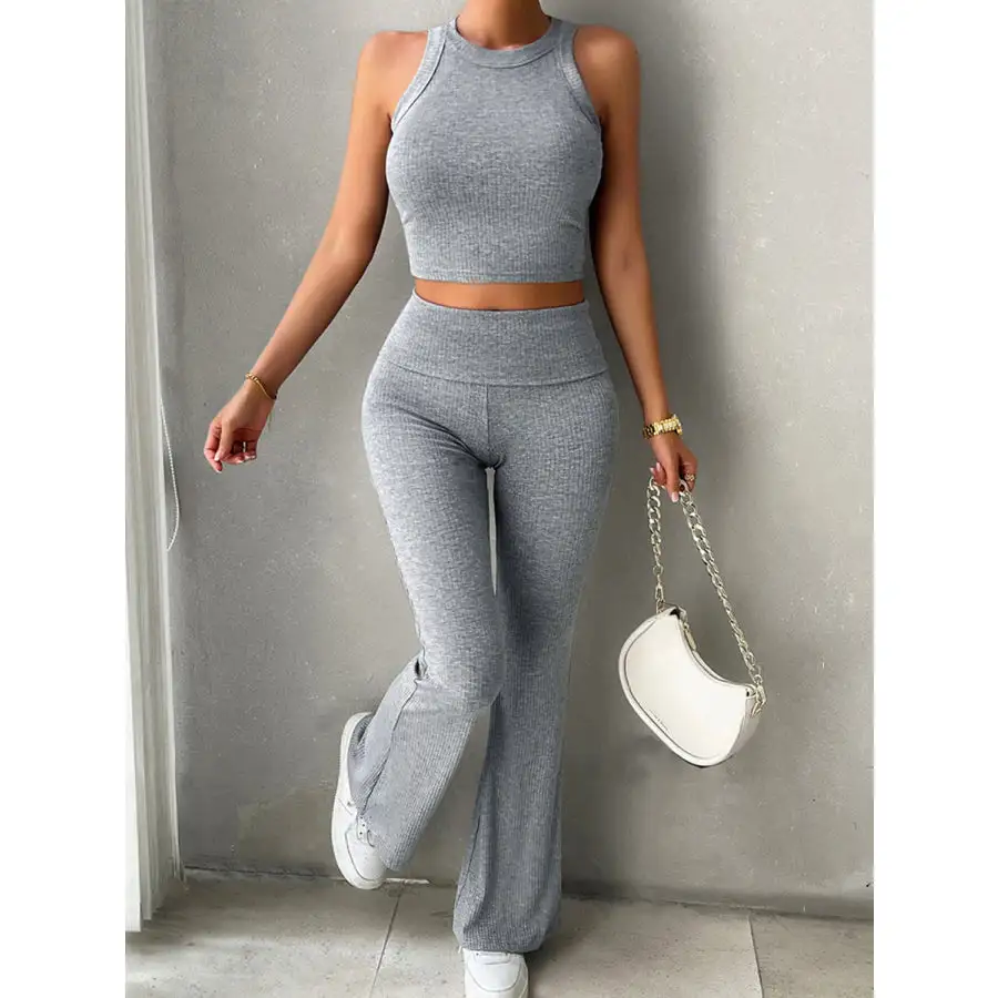 Ribbed Round Neck Tank and Pants Set