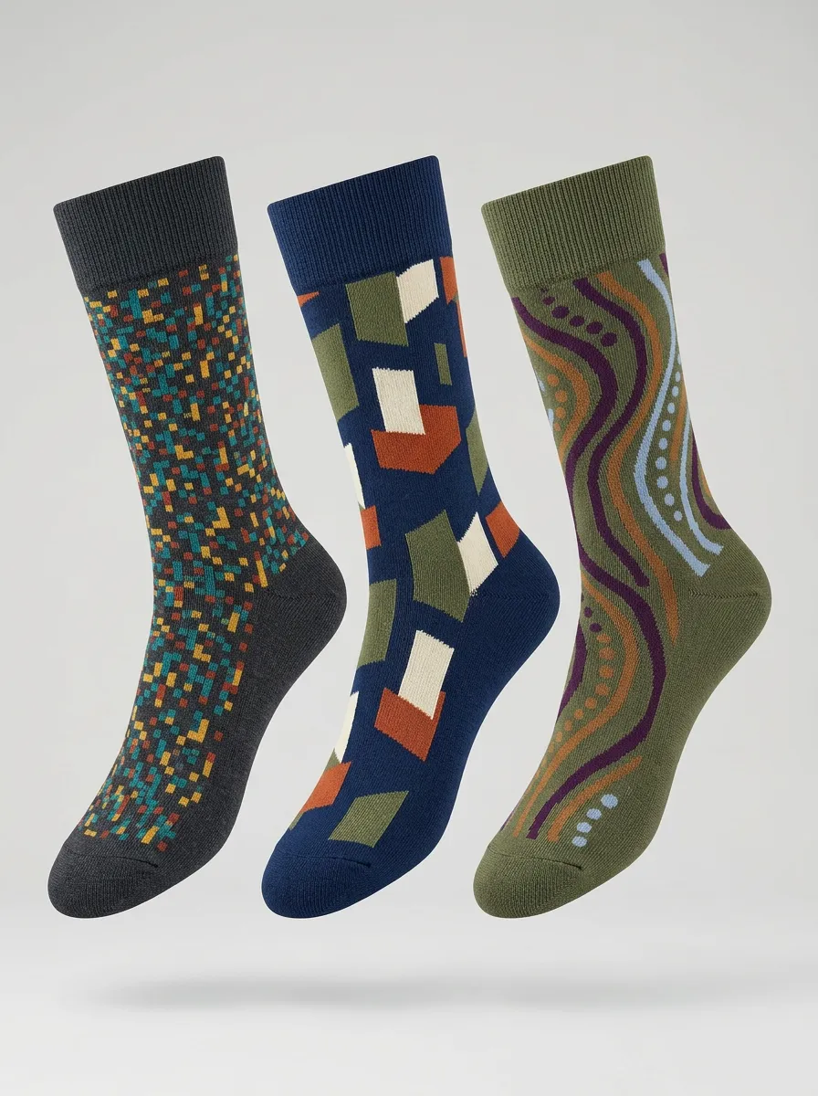 Men's Geometric Abstract Pattern Three-Pack Cuffs Socks